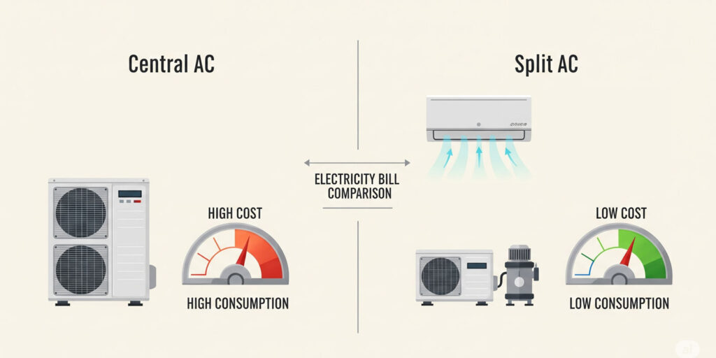 difference between central AC and split AC