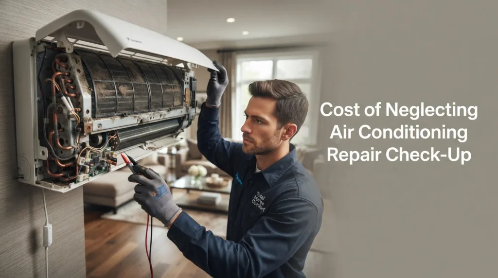 A neglected air conditioning unit covered in dirt, highlighting the risks of skipping timely air conditioning repair and routine checkups.