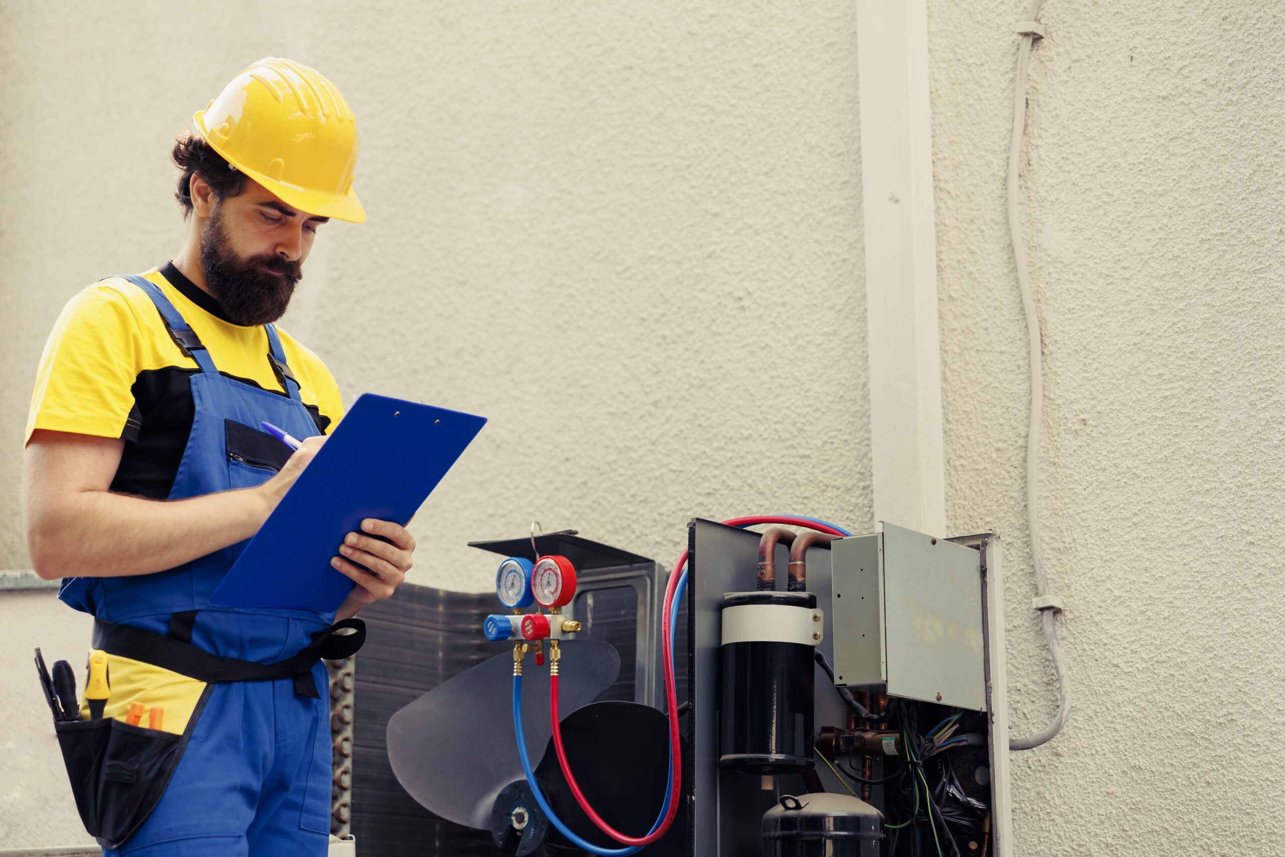 technician looking refrigerant leaks scaled