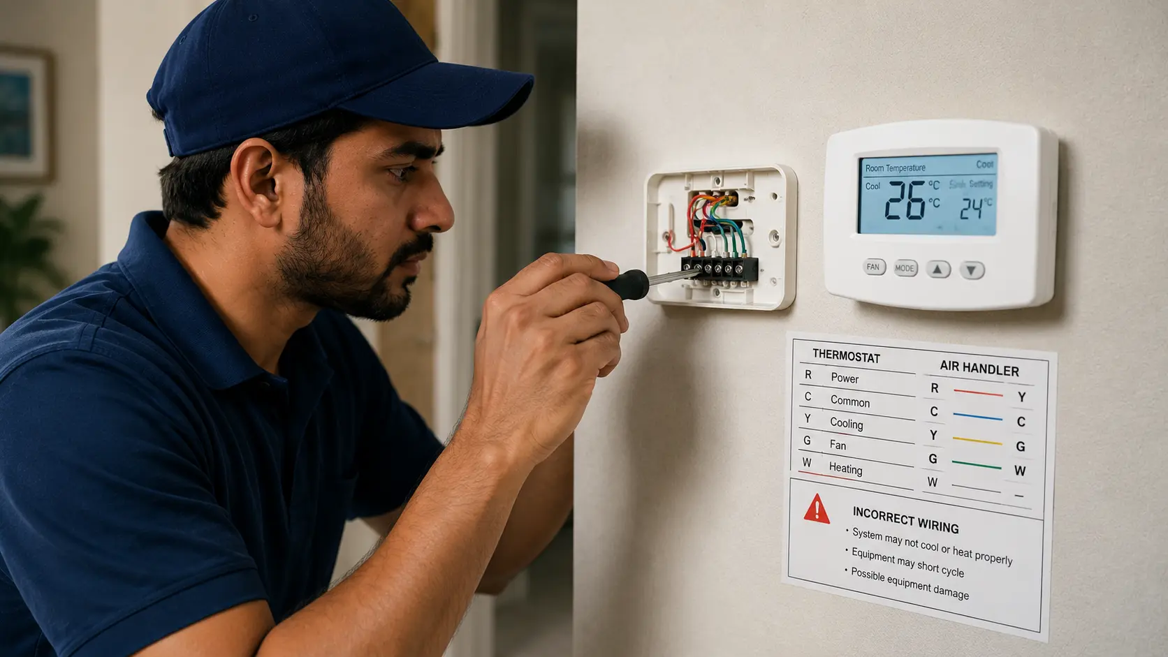AC Installation Not Cooling Your Space: Causes and Fixes Thermostat Wiring or Settings Were Done Wrong