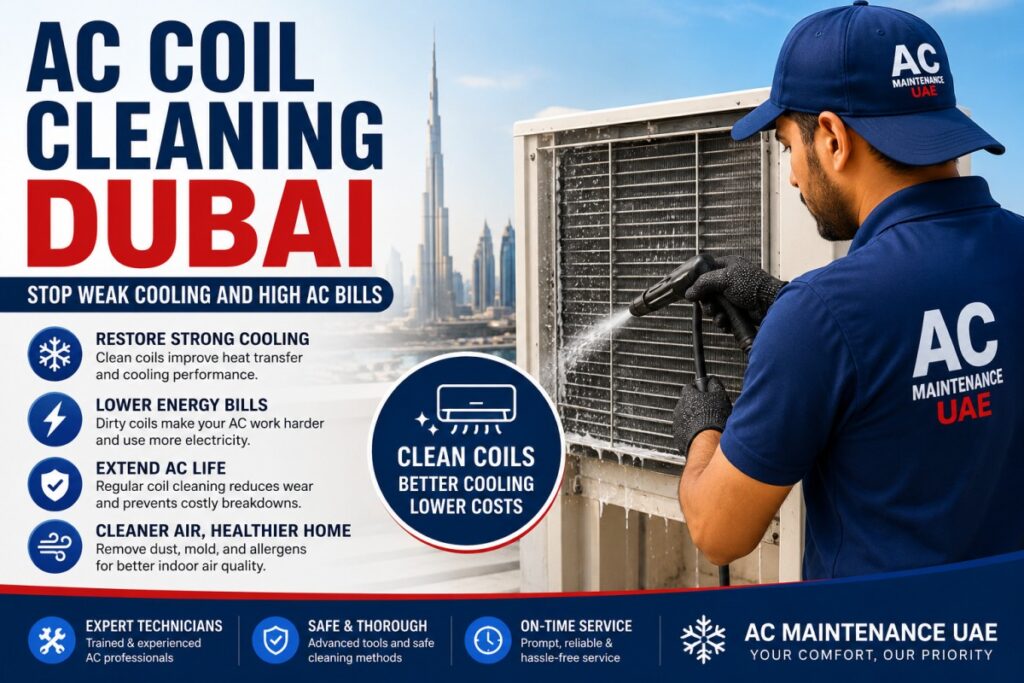 AC Coil Cleaning Dubai - Stop Weak Cooling and High AC Bills AC coil cleaning Dubai