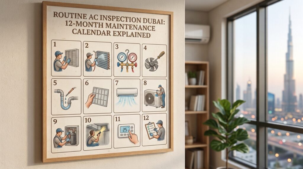 Routine AC Inspection Dubai: 12-Month Maintenance Calendar Explained Routine-AC-Inspection-Dubai-12-Month-Maintenance-Calendar-Explained